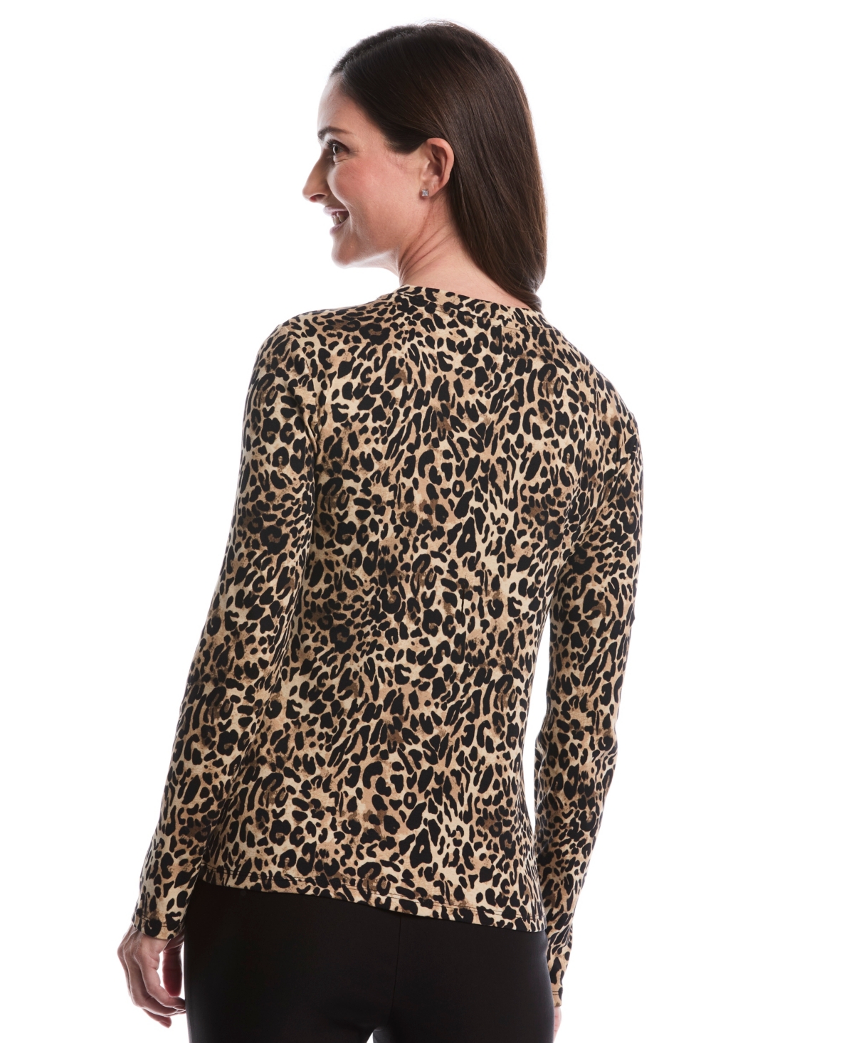 Rafaella Petite Animal Print Chain Neck Detail Long Sleeve Top