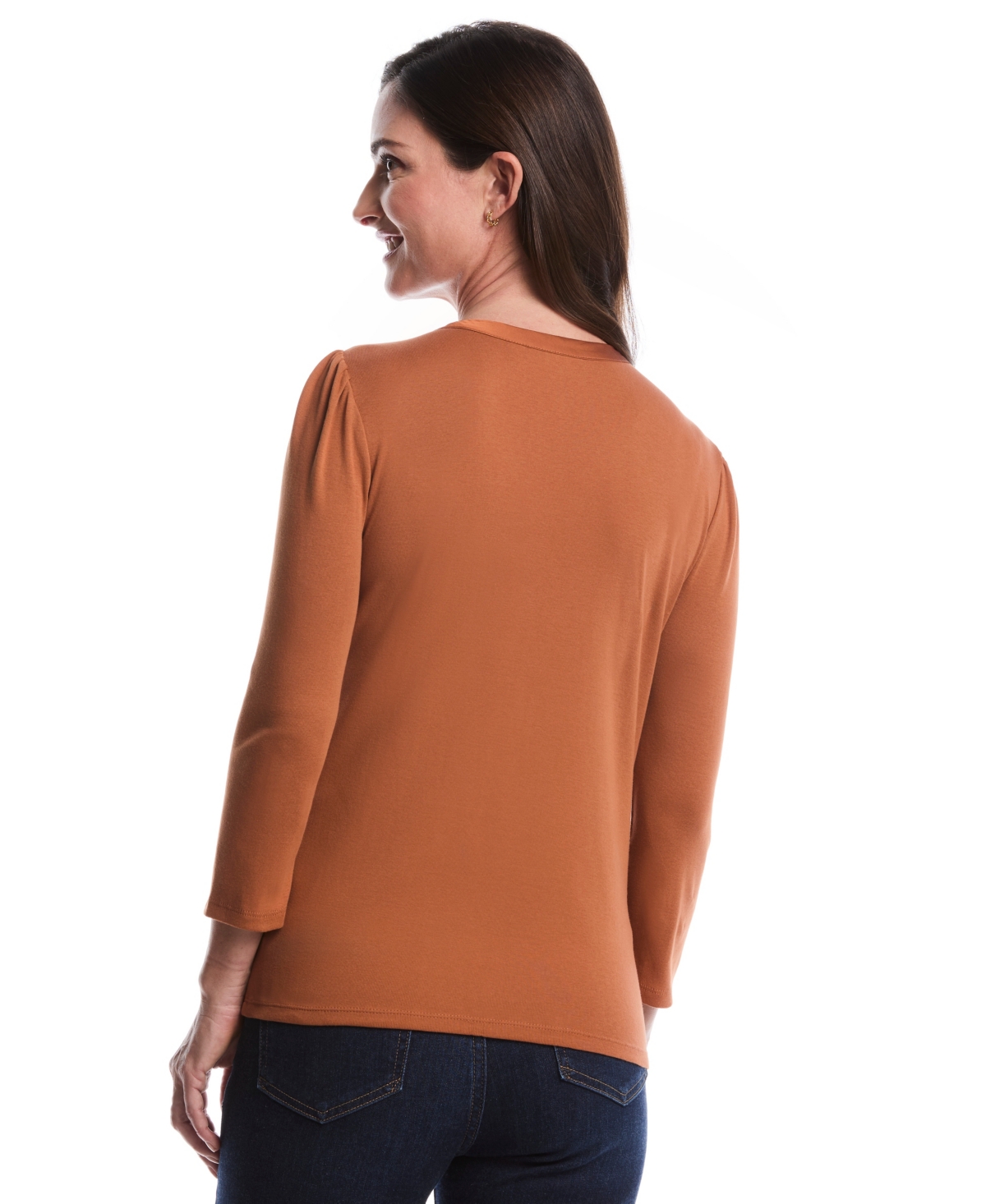 Rafaella Petite 3/4 Puff Sleeve V-Neck Top