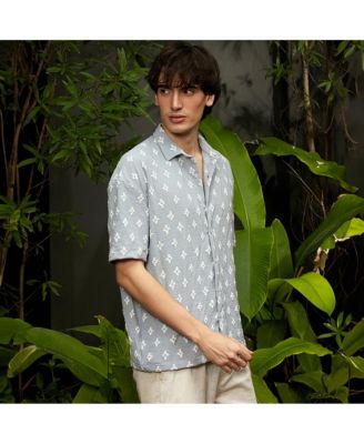 Men's Baby Blue Floral-Tactile Oversized Shirt