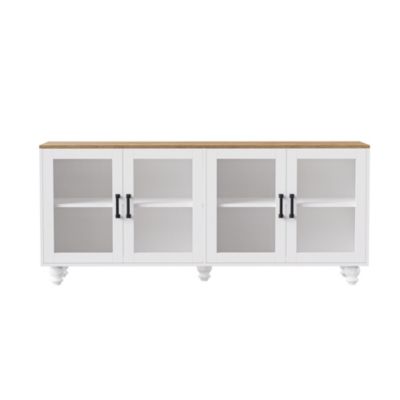Farmhouse Storage Cabinet TV Stand with Tempered Glass Doors And Adjustable Shelves