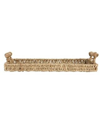 Handwoven Seagrass Rectangular Tray Set with Wood Handles, Natural, Set of 2