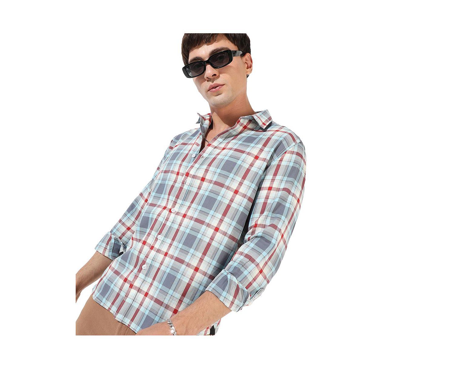 Men's Multicolour Checkered Regular Fit Casual Shirt