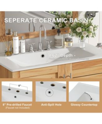 30inch Antique Bathroom Vanity with Ceramic Sink Mid Century Modern Bathroom Vanity Cabinet