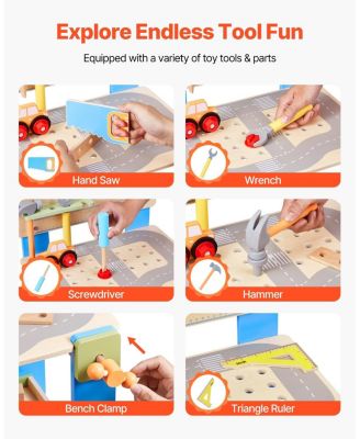 Kids Workbench, 62 PCS Wooden Tool Bench for Kids 3+, Educational Construction Toy with Realistic Tools, Creative Building Set