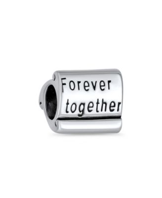 Set of 2 Words Mantra Forever Together & Heart Lock Charm Bead Sterling Silver