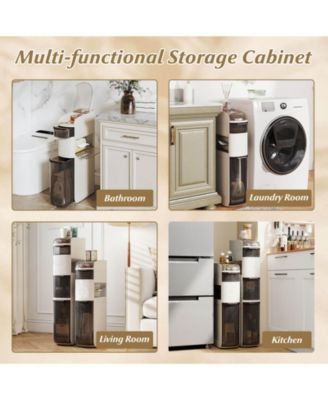 4-Tier Narrow Bathroom Storage Cabinet with Drawers Tissue Box Wheels for Kitchen