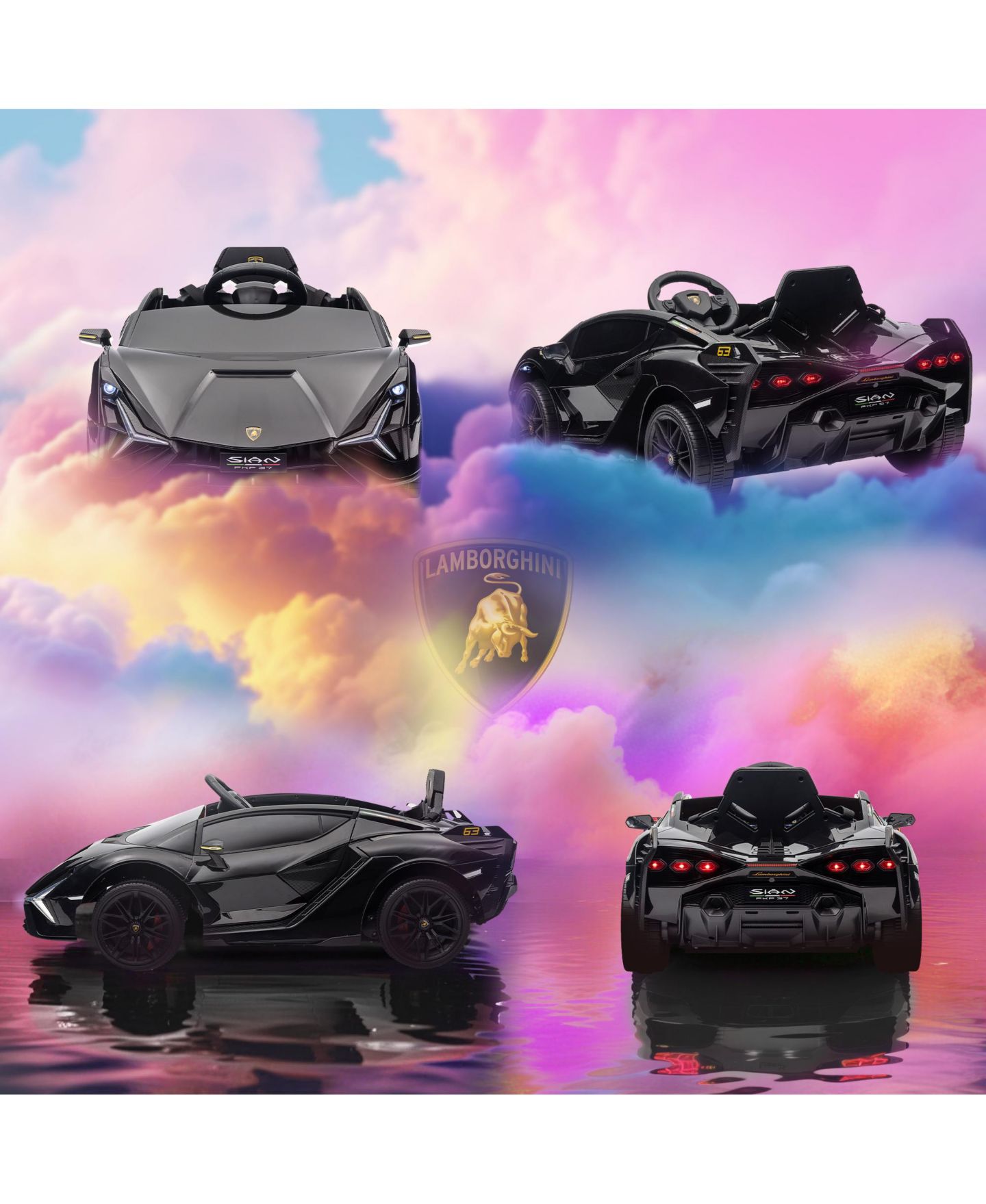 Детская игрушка Aosom 12V Lamborghini Sian Licensed Electric Car for Kids, цвет: Чёрный — фото 3