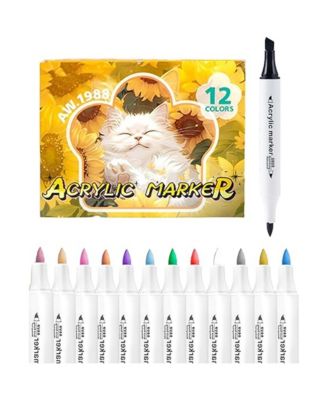 12 Colors Dual Tip Markers Pens, Quick-Drying and Water-Based Ink for Rock Painting, Canvas, Stone, Glass, Ceramic, Wood, DIY Crafts
