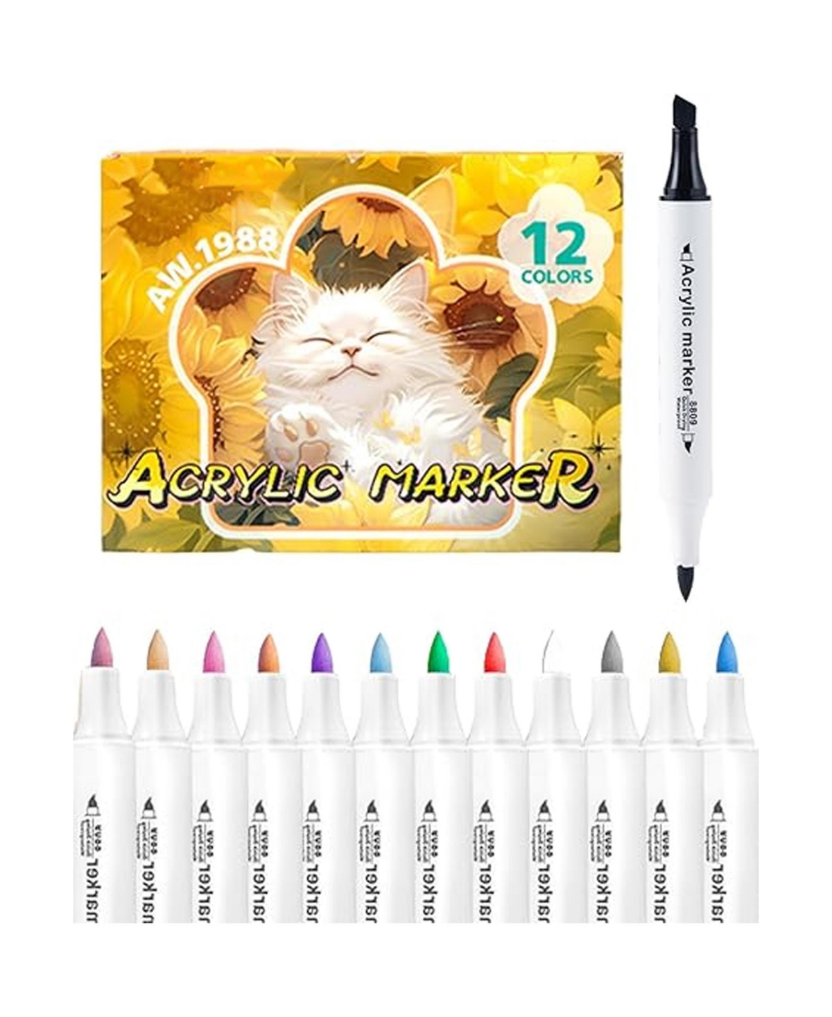 Htutwoo 12 Colors Dual Tip Markers Pens, Quick-Drying and Water-Based Ink for Rock Painting, Canvas, Stone, Glass, Ceramic, Wood, Diy Crafts