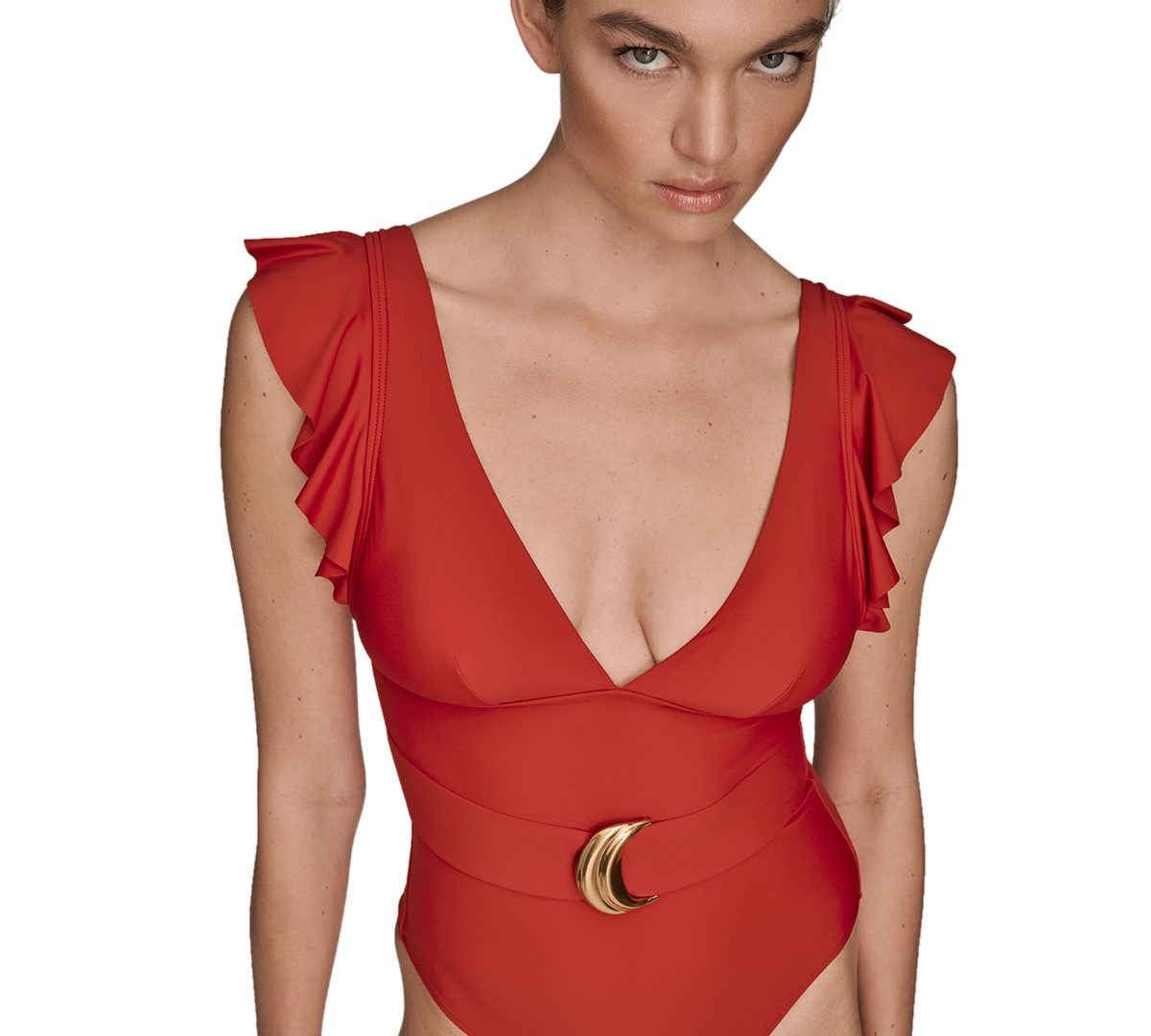 Donna Karan Women's Belted Flutter-sleeve One-piece Swimsuit In Red