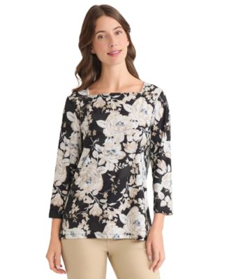 Jones New York - Petite 3/4-Sleeve Square Neck Top