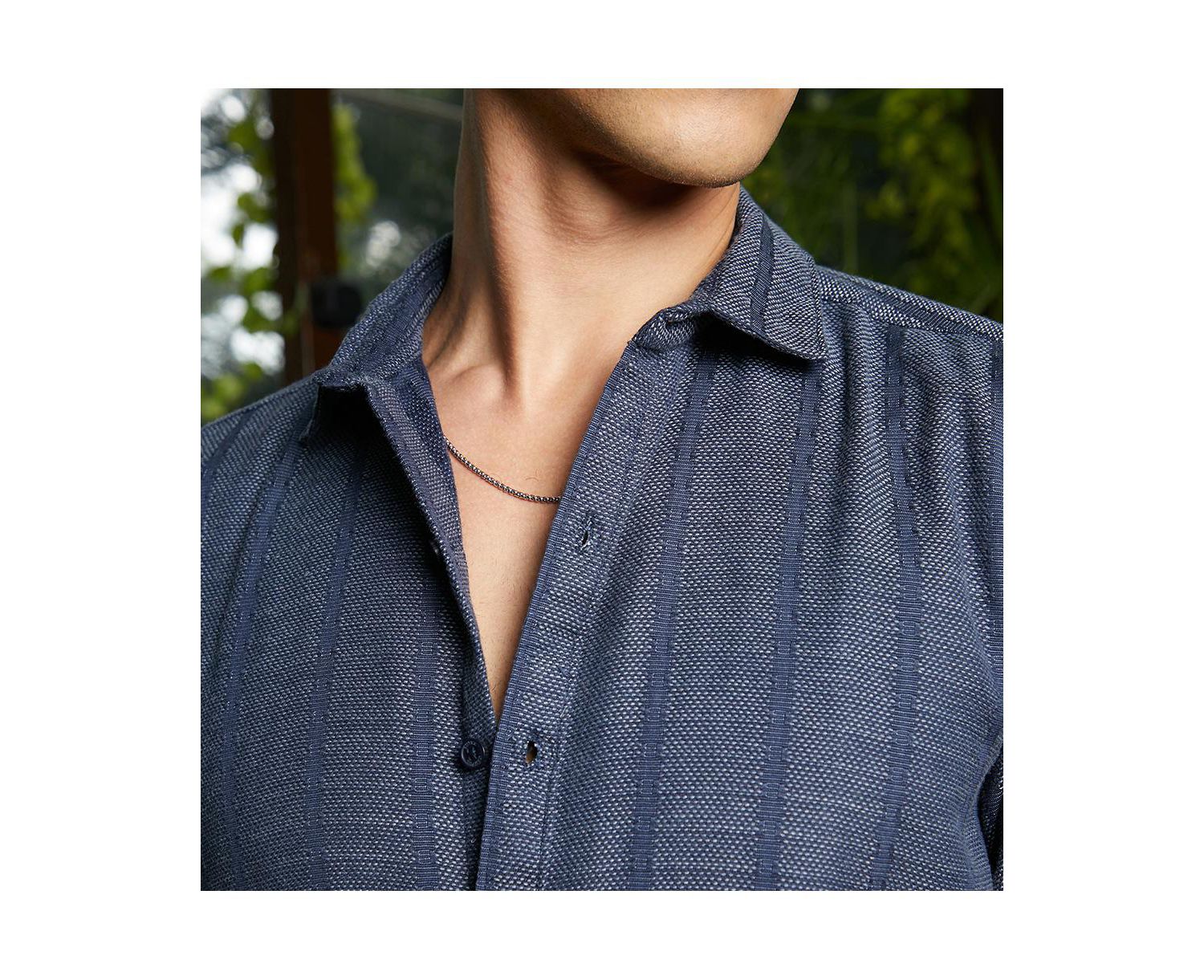 Men's Contrast-Weave Relaxed Shirt