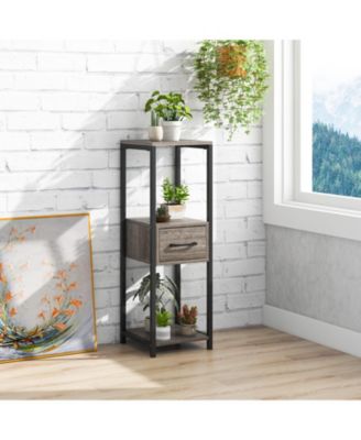 3 Tier Tall Metal Plant Stand with Drawer for Balcony Office 12" x 12" x 36"