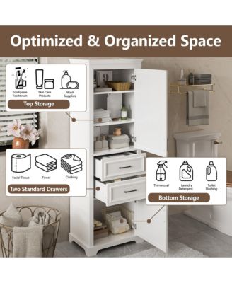 71 Inch Freestanding Bathroom Cabinet with Drawers Space Saving Storage Cabinet with Adjustable and Fixed Shelves