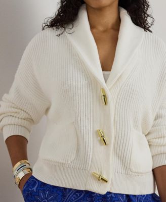 Plus Size Rib-Knit Shawl-Collar Toggle Cardigan