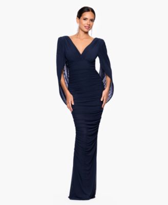 Women's Mesh Cape V-Neck Gown Dress