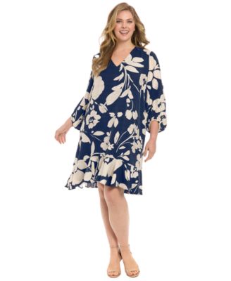 Plus Size Floral-Print Ruffled-Hem Shift Dress