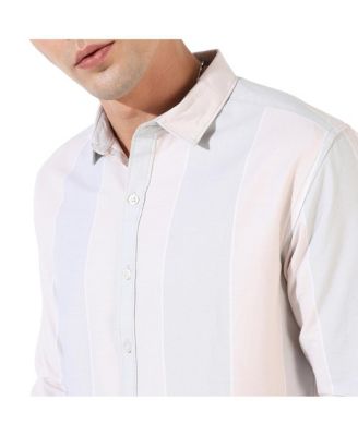 Men's White And Blue Striped Regular Fit Casual Shirt