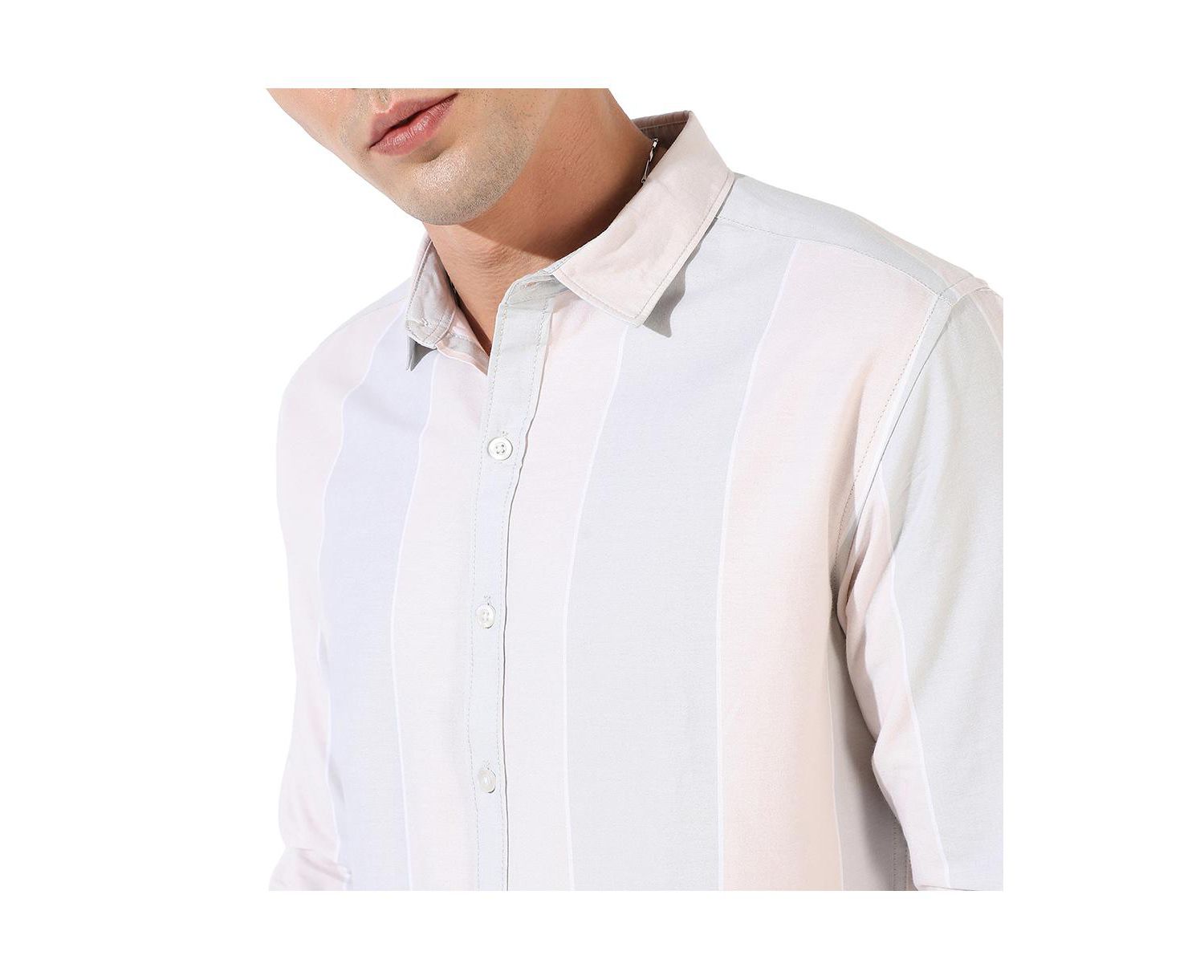 Men's White And Blue Striped Regular Fit Casual Shirt