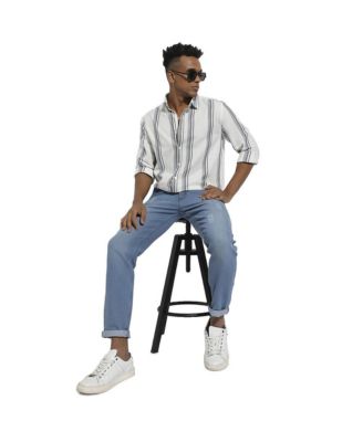 Men's White & Dark Grey Barcode Striped Shirt
