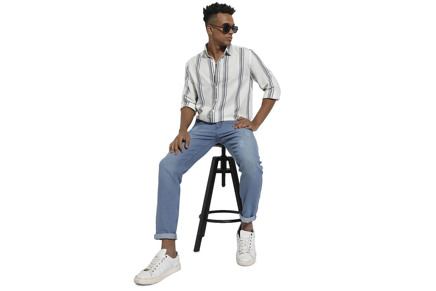 Men's White & Dark Grey Barcode Striped Shirt