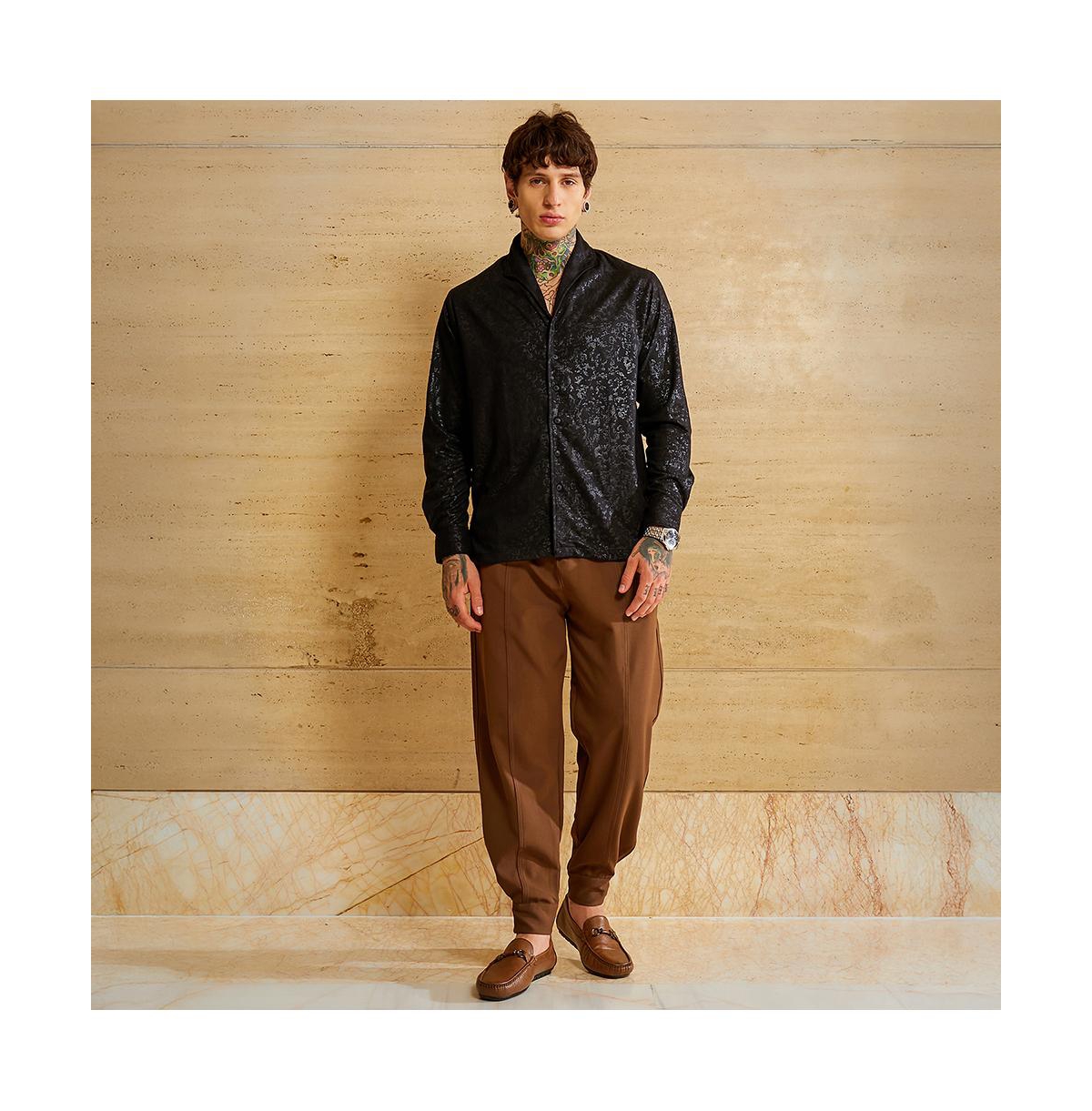 Campus Sutra Men's Onyx Black Corroded-Tactile Shirt