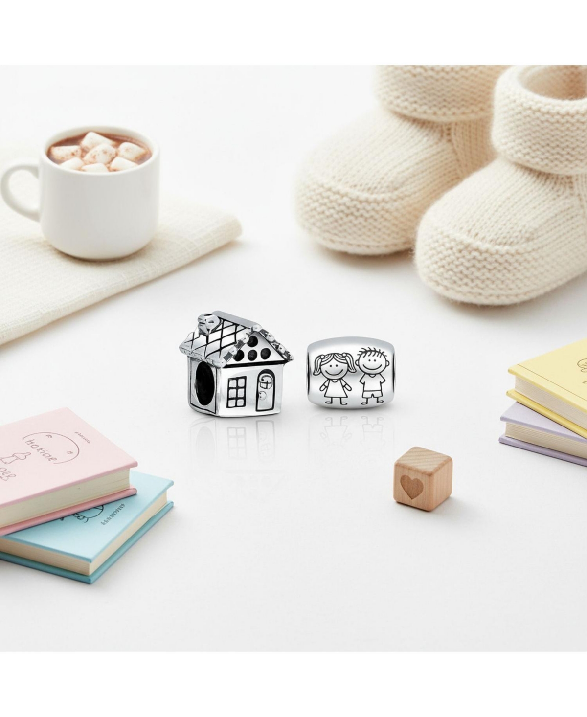 Bling Jewelry Set of 2 Sweet Heart New Homeowner & Cartoon Family Brother Sister Friends Charm Bead Sterling Silver