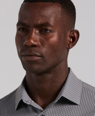 Men's Long-Sleeve Slim-Fit Micro Geometric Print Shirt