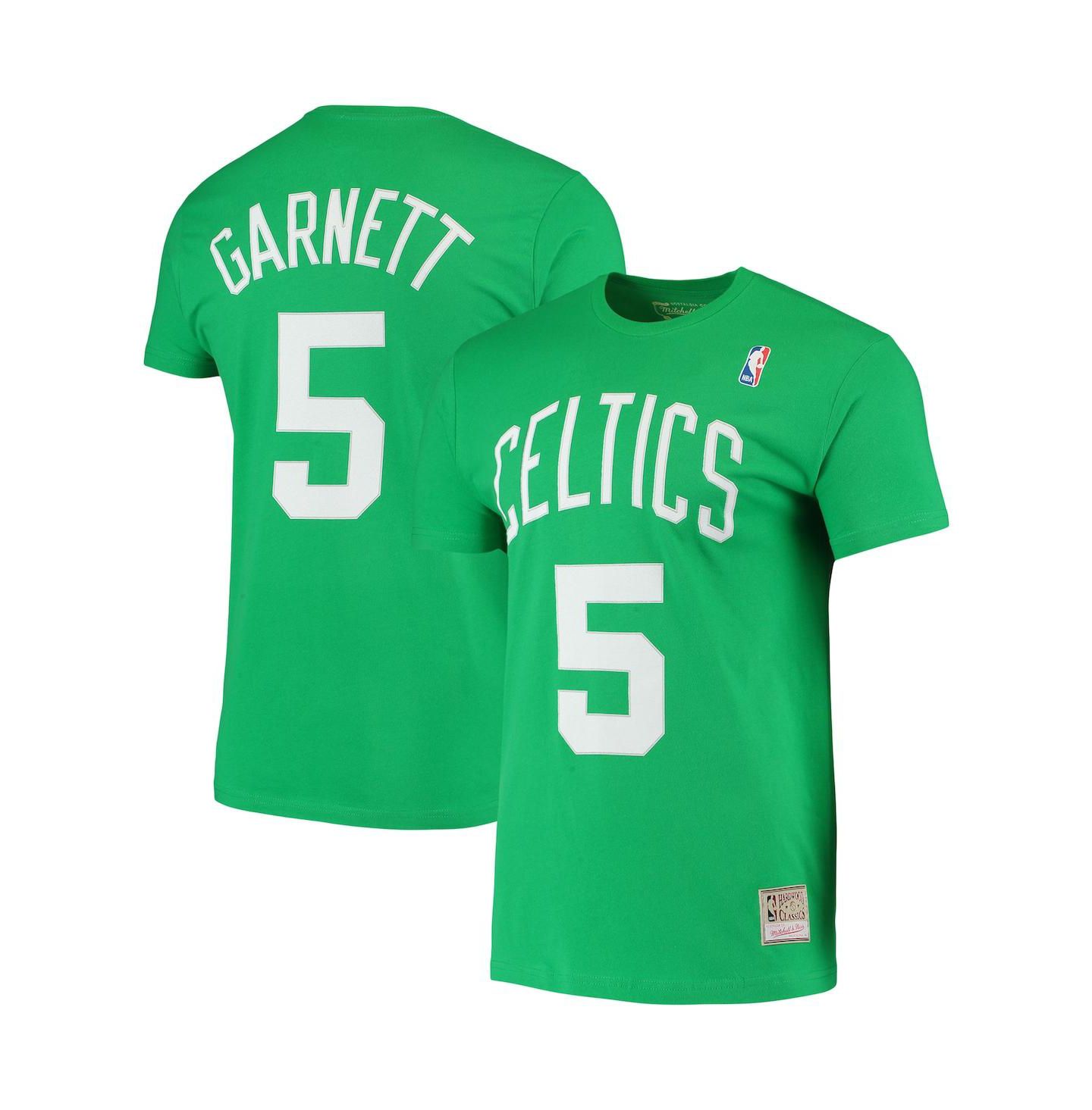 Мужская футболка Mitchell & Ness Kevin Garnett Kelly Green Boston Celtics Hardwood Classics Stitch Name & Number — фото 1