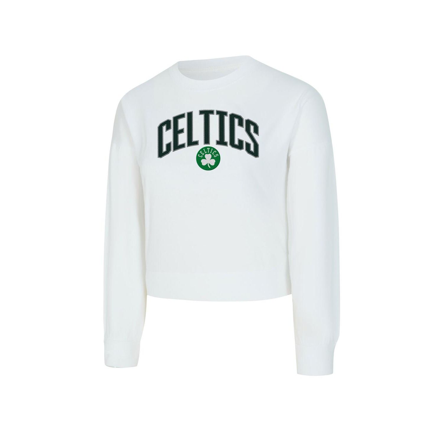 Women's White Boston Celtics Laney Chenille Cropped Long Sleeve T-Shirt