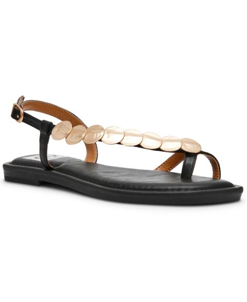 Женские сандалии DV Dolce Vita Jetsy Embellished Jewelry Thong Asymmetrical Flat, цвет: Чёрный