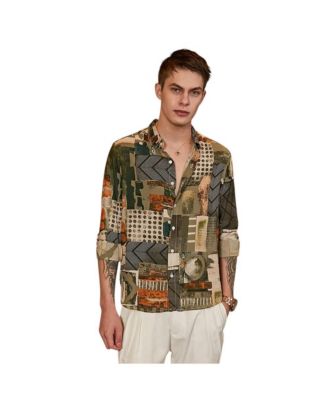 Men's Olive Green & Coffee Brown Earthy-Abstract Shirt