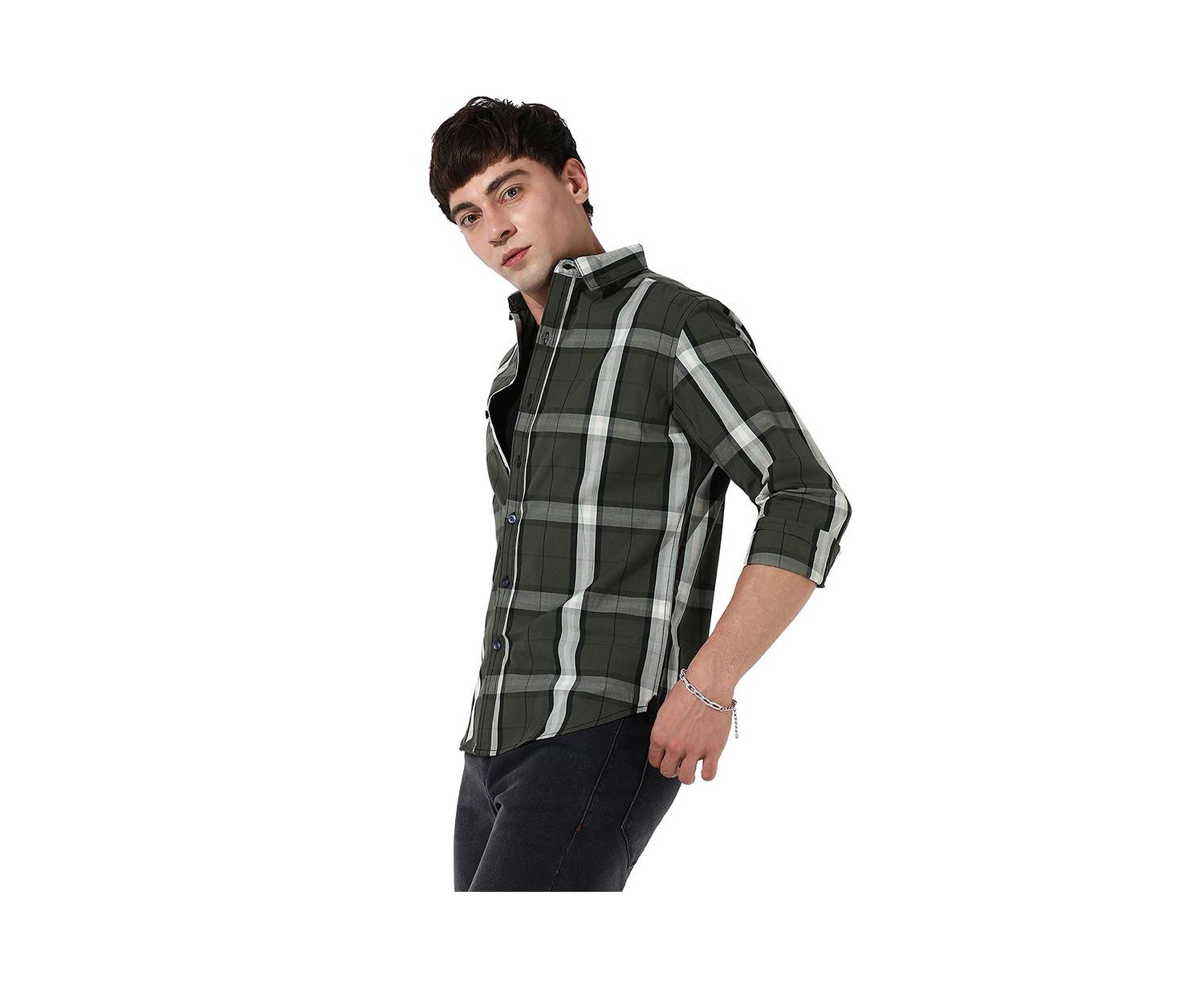 Men's Tartan Plaid Dark Green Shirt.