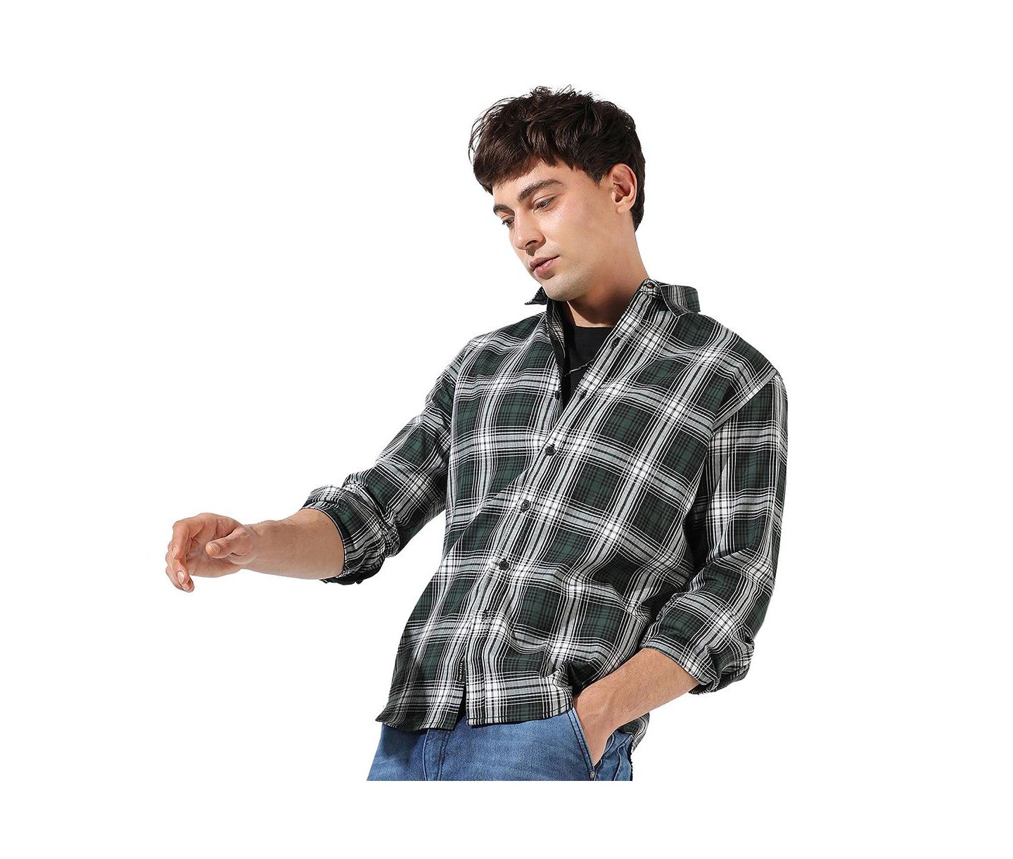 Мужская рубашка Cahoot Campus Sutra Green Checkered Regular Fit Casual, цвет: Зелёный — фото 6