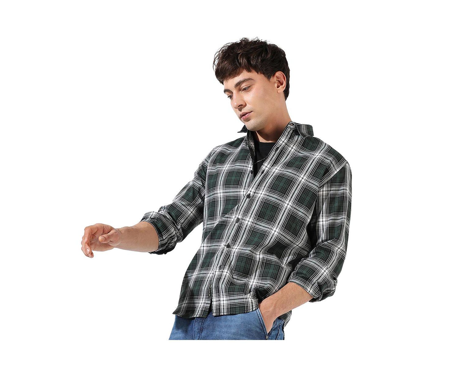 Men's Green Checkered Regular Fit Casual Shirt