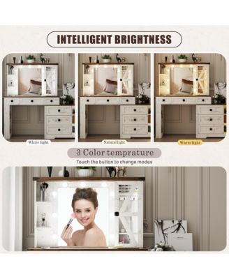 Vanity Desk with Storage Cabinet & Power Outlet