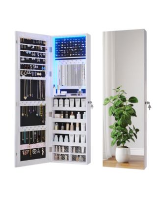 Wall/Door Mounted LED Jewelry Storage Mirror Cabinet