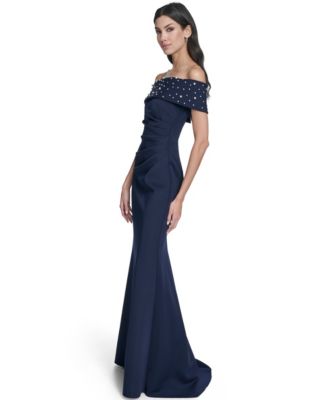 Women's Off-The-Shoulder Faux-Pearl-Embellished Evening Gown