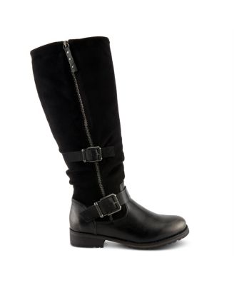 Women's Misdreavus Metallic Burnished Tall Boot with Dual Buckles and Extended Calf Fit
