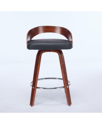 Set of 2 Swivel Wood Bar Stools with Low Back and Cushioned Seat