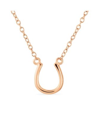 Equestrian Horseshoe Necklace and Snaffle Bit Hoop Earrings Jewelry Set Rose Gold Plated Sterling Silver