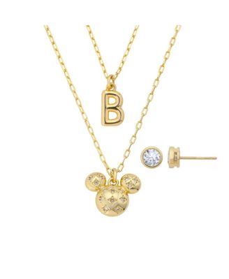Mickey Mouse Cubic Zirconia Initial Pendant Necklace and Earring Set