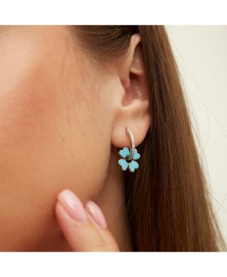 Sterling Silver Enamel Clover Earrings - Turquoise