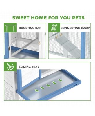 55.5" Wooden Chicken Coop with Run Box, Nesting Box, Tray,