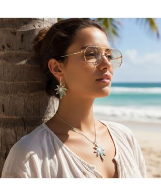 Western-Inspired Abalone Shell Marijuana Leaf Necklace and Earrings Jewelry Set Sterling Silver