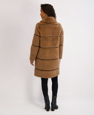 Women's Faux-Leather Trim Faux-Fur Coat