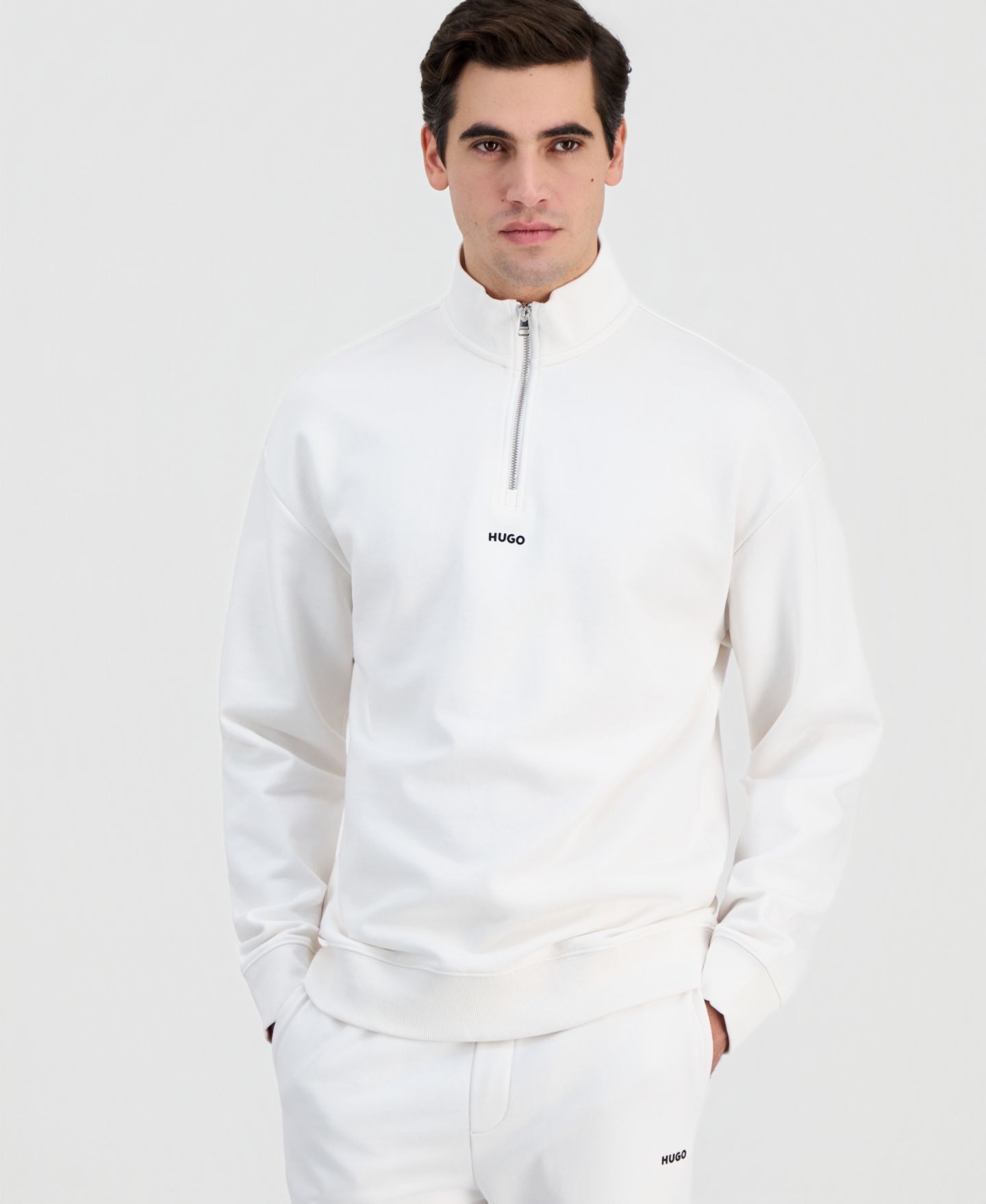 Мужской свитшот Hugo Boss Durty Relaxed-Fit Half-Zip, цвет: Натуральный — фото 1