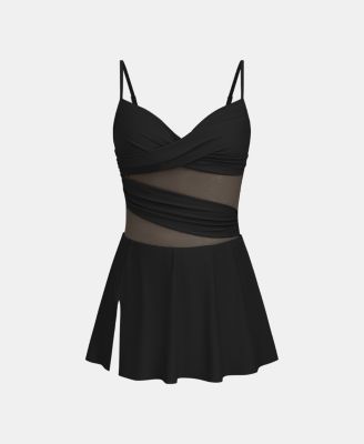 Women's Wrapped Mesh Adjustable Straps One Piece Swim Dress