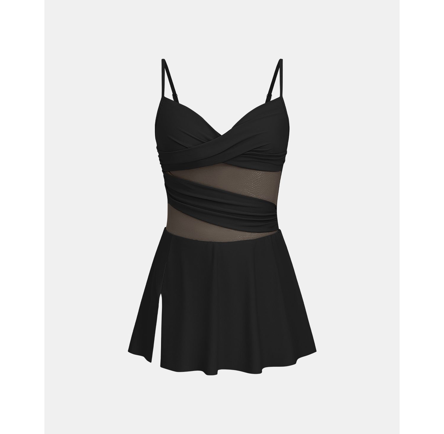 Women's Wrapped Mesh Adjustable Straps One Piece Swim Dress