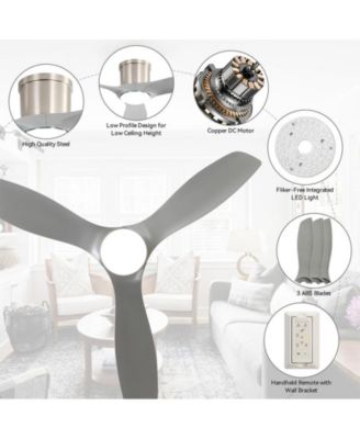 52-inch Modern Minimalist Sand Nickel 3-Blade Flush Mount with Remote Control,Supporting Mobile Device Connection and Voice Function